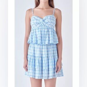 English Factory | Sleeveless Sequin Twist Front Plaid Flounce Tank